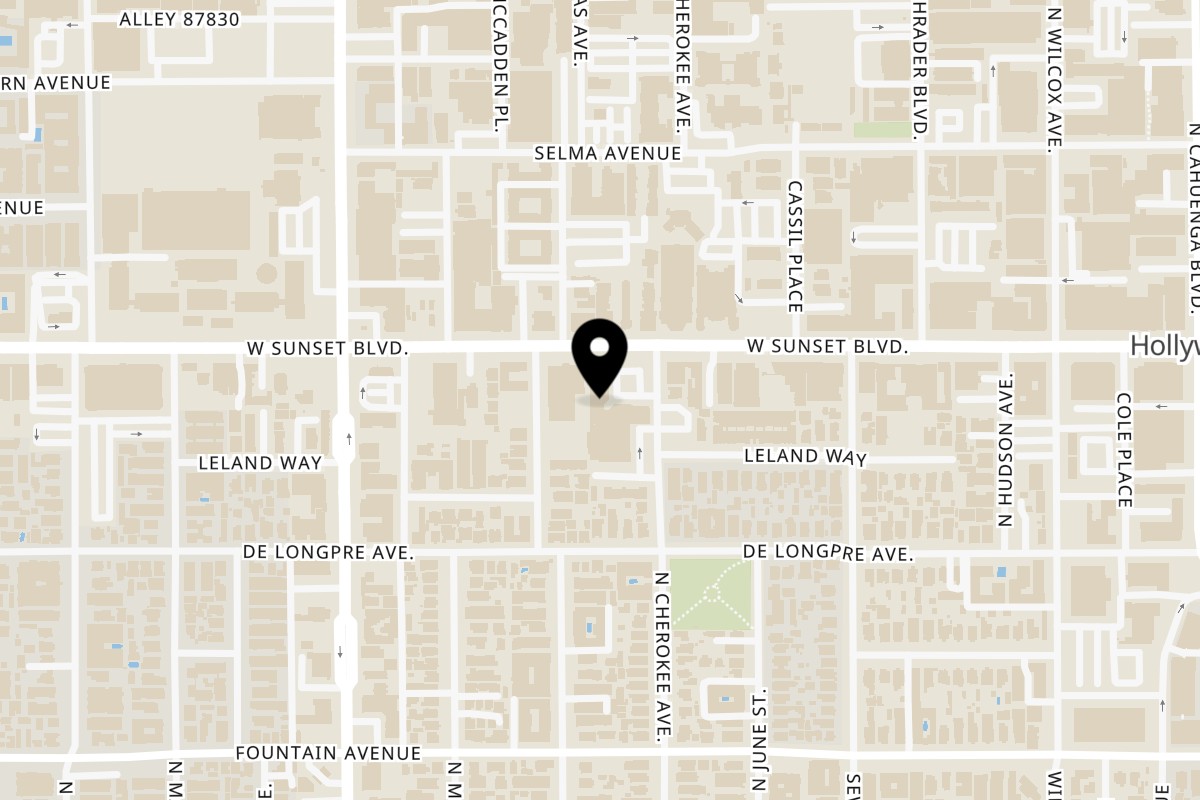 Map showing the location of Luv2eat Thai Bistro on 6660 W Sunset Blvd in Los Angeles